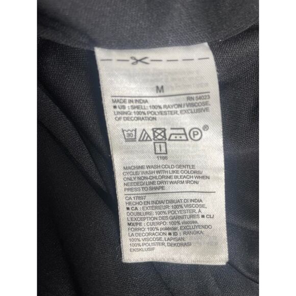 Old Navy Women's Size M Black Red Midi Fit & Flare Dress Floral Smocked-Waist - Picture 5 of 10